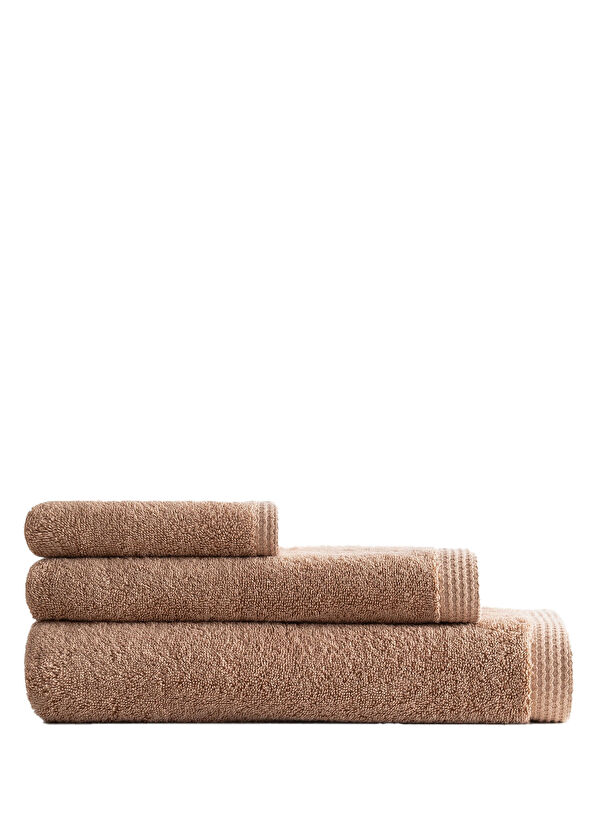 Ecocotton Pure Cotton Kahve Kelebek Bordürlü Organik Pamuk Nakışlı 3'lü Havlu Seti - 2