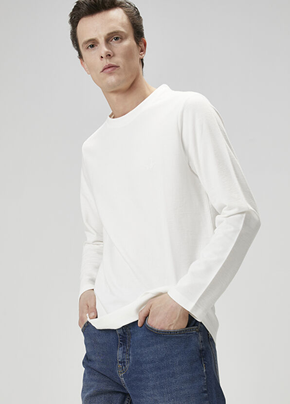 Beymen Club Off-White Logo Embroidered Long Sleeve T-Shirt - 2