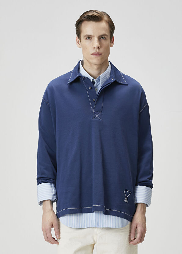 Ami Paris Lacivert Polo Yaka Sweatshirt - 1