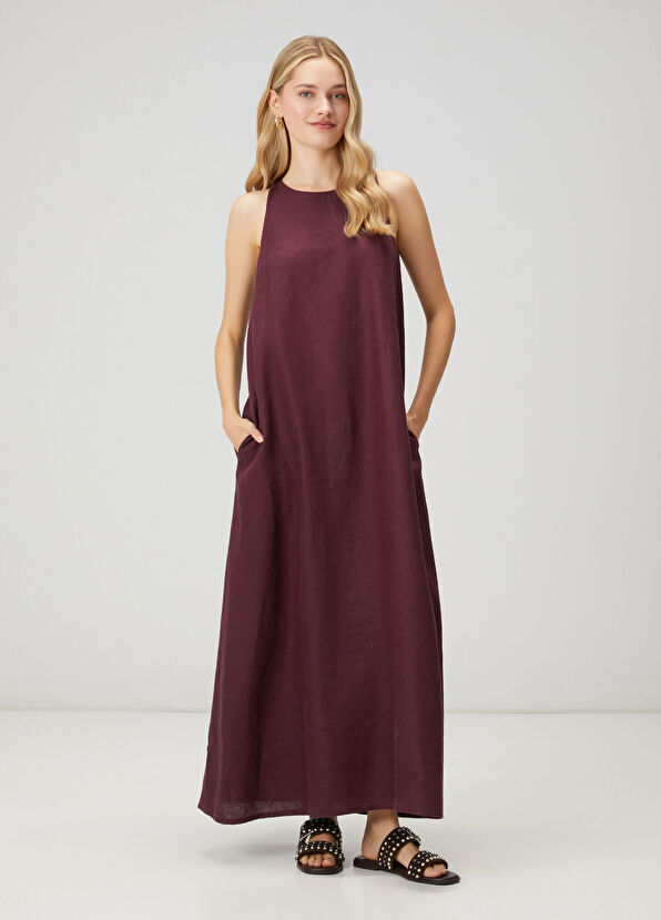 Beymen Club Burgundy A-Line Maxi Linen Dress - 1