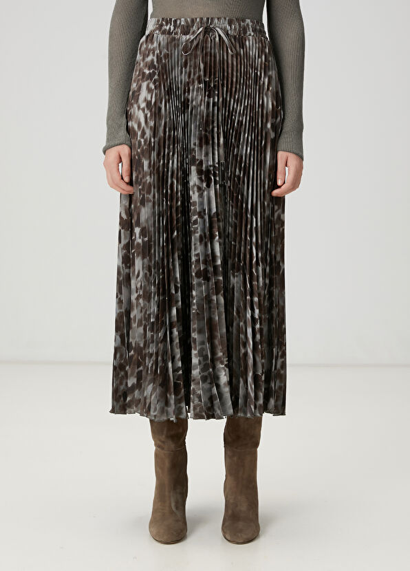 Beymen Club Kahverengi Desenli Pileli Midi Etek - 3