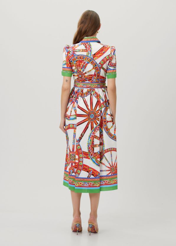 Dolce&Gabbana Red White Patterned Midi Shirt Dress - 4