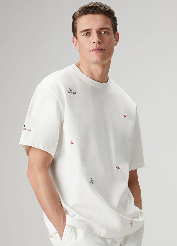 Beymen Club Beyaz Relax Fit Baskı ve Nakışlı T-shirt - 2