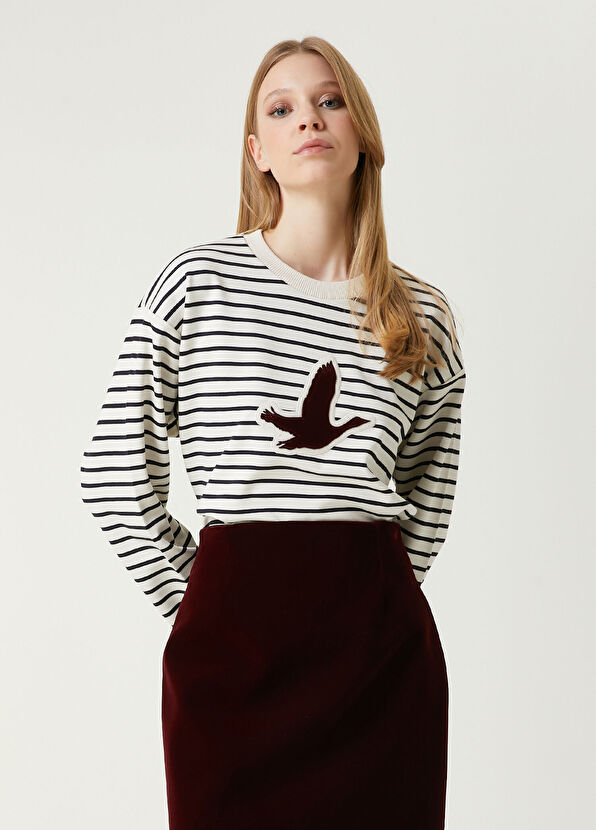 Beymen Club Ekru Lacivert Çizgili Sweatshirt - 4