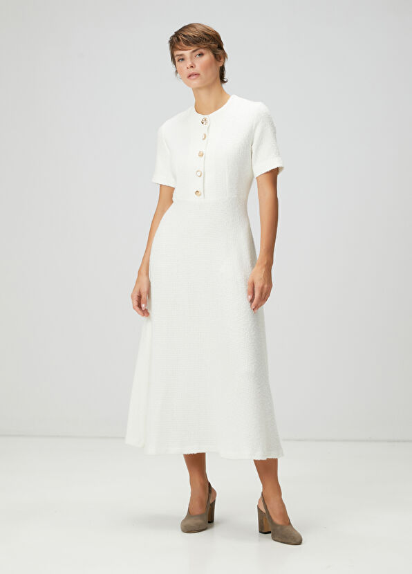 Beymen Club Beyaz Tuvit Dokulu Midi Elbise - 4