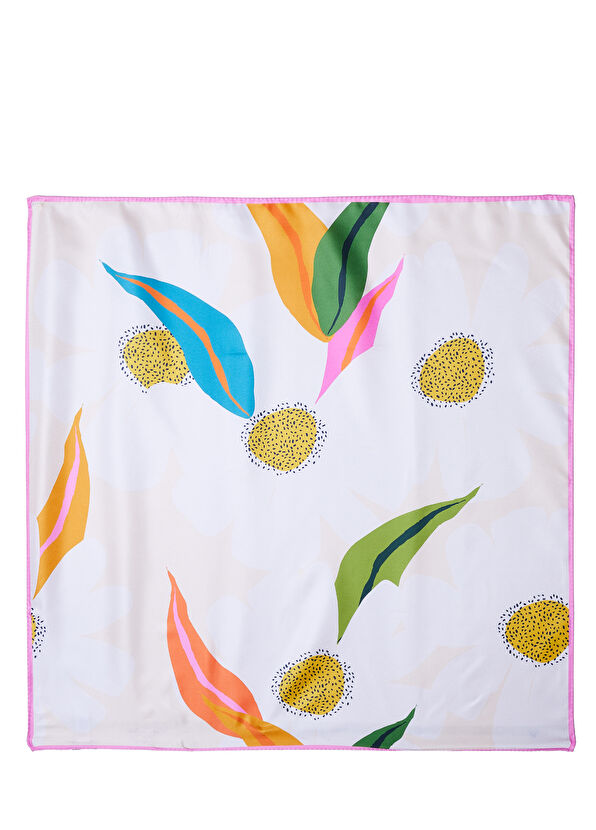 Beymen Club Beyaz Desenli 90x90 Eşarp - 1