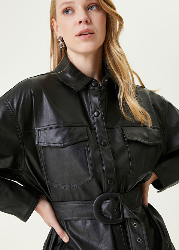 Beymen Club Siyah Kemerli Suni Deri Dış Gömlek - 3