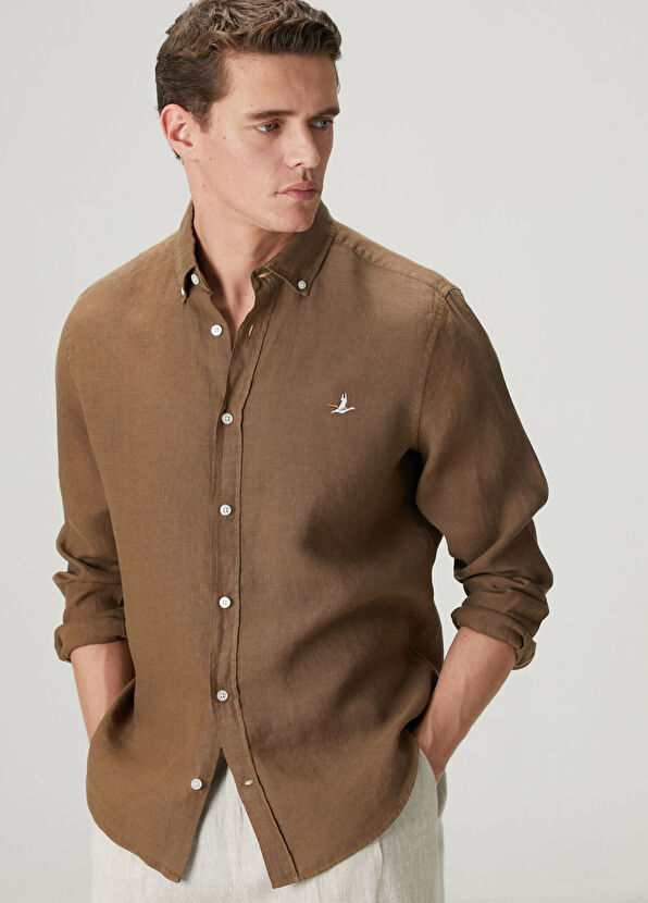 Beymen Club Comfort Fit Kahverengi Keten Gömlek - 2