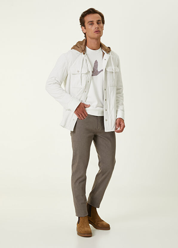 Beymen Club Beyaz Kapüşonlu Kapitoneli Kadife Dış Gömlek - 2