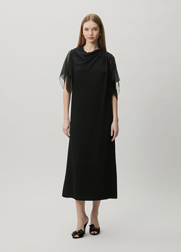 Valentino Black Draped Midi Silk Dress - 1