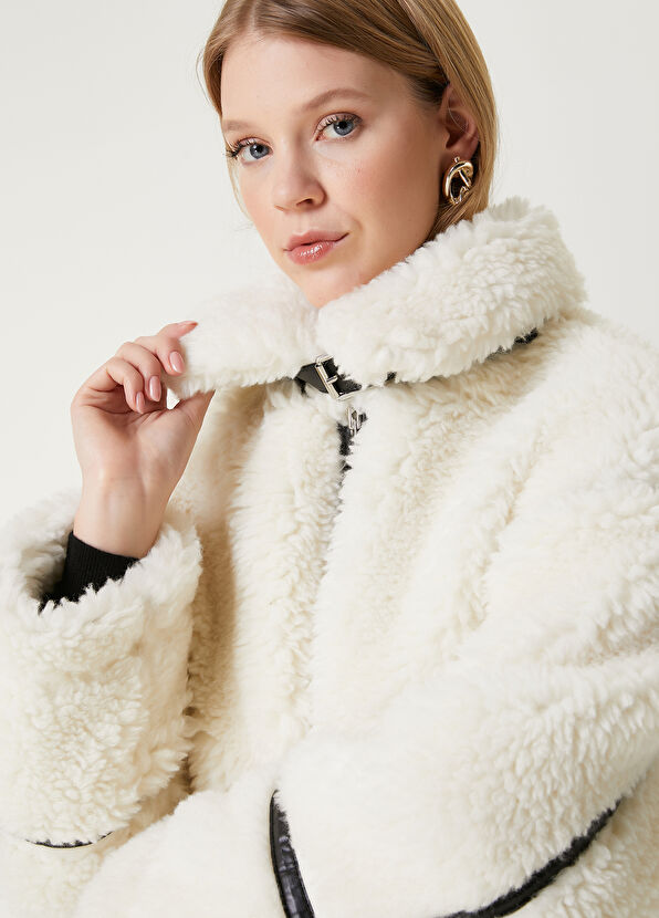 Beymen Club Kırık Beyaz Deri Şeritli Shearling Kaban - 2