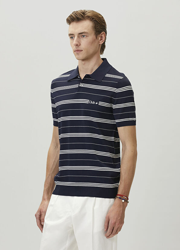 Beymen Club Lacivert Polo Yaka T Beyaz Çizgili Kısa Kol Triko - 4
