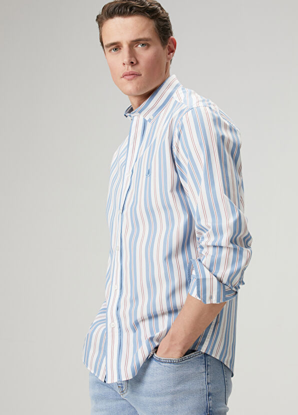 Beymen Club Comfort Fit Blue White Stripe Patterned Shirt - 2