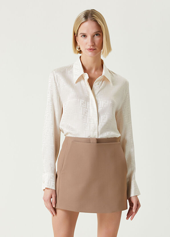 Fendi Beyaz Logo Jakarlı İpek Gömlek - 1