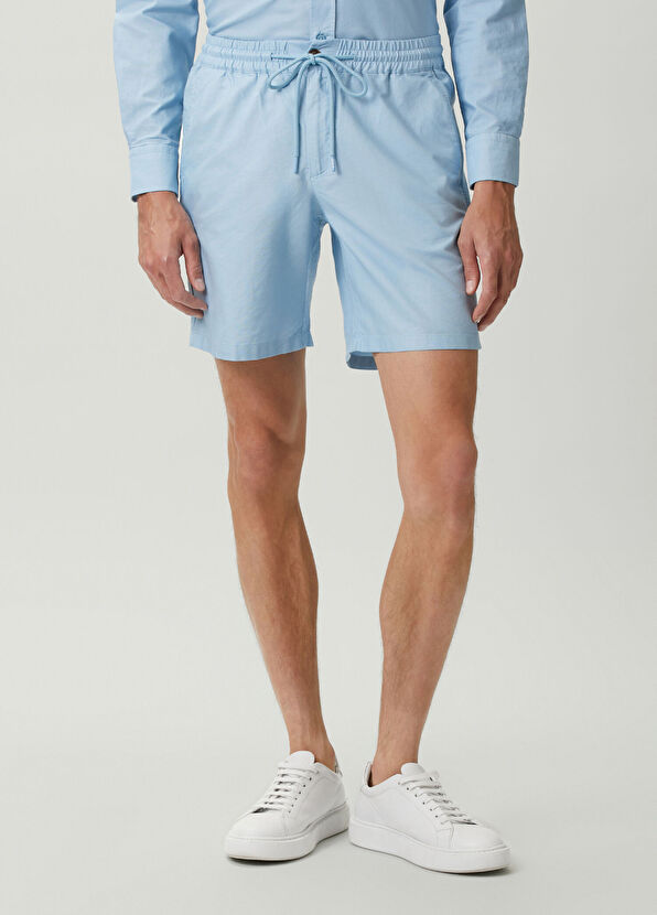 Beymen Club Light Blue Piece Paint Elastic Waist Oxford Shorts - 2