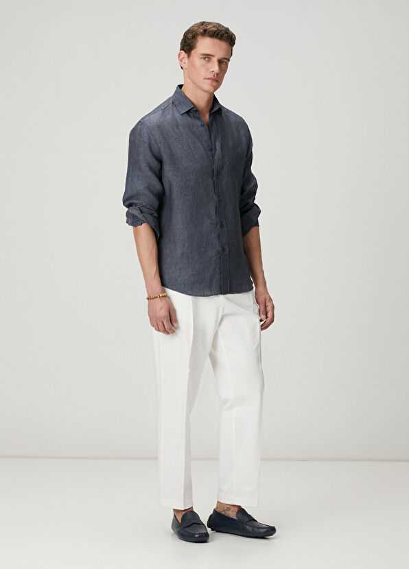 Beymen Club Comfort Fit Italian Collar Delave Linen Shirt - 3