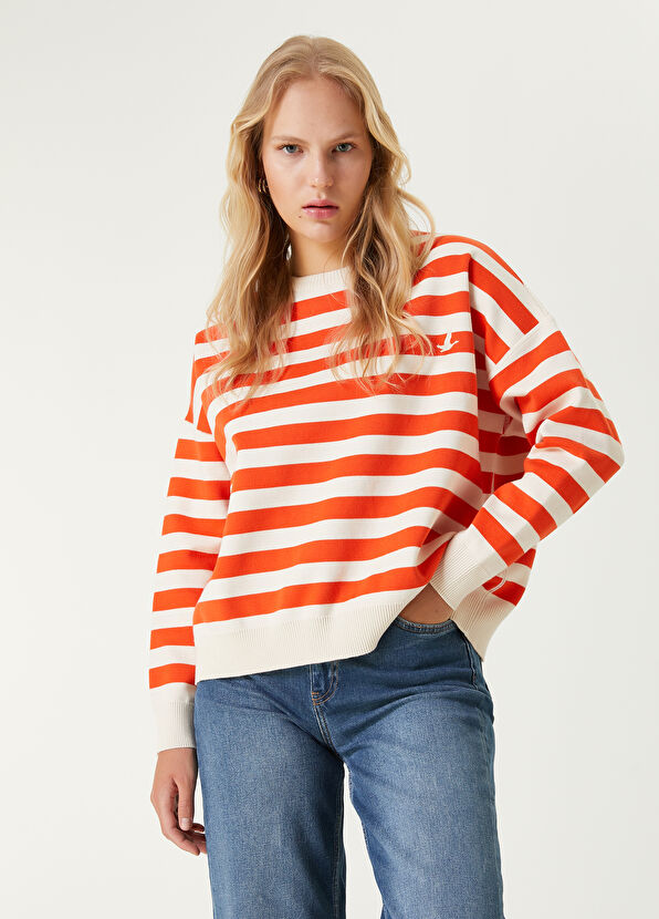 Beymen Club Turuncu Beyaz Çizgili Oversize Kazak - 1