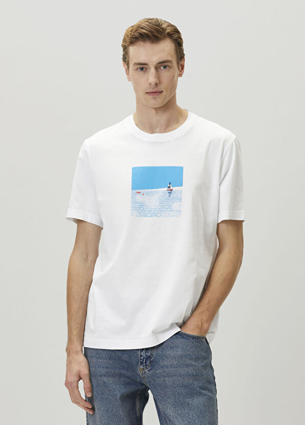 Beymen Club Beyaz Relax Fit Deniz Yelken Artwork T-shirt - 1