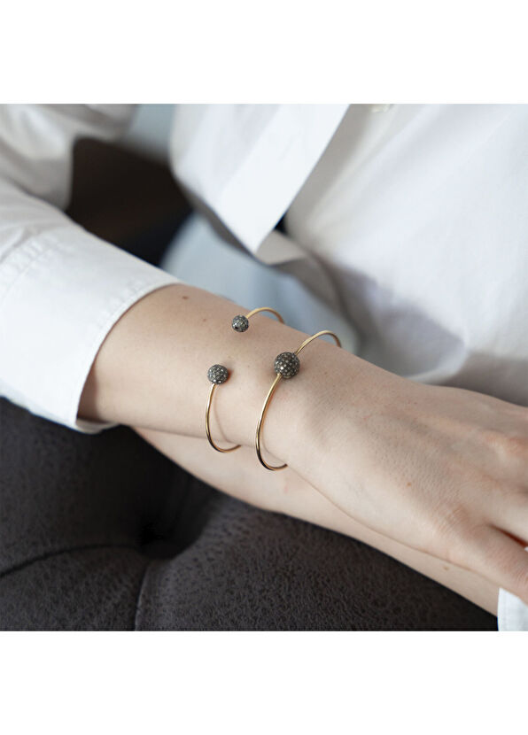 Lokkum Top Detaylı 18 Ayar Altın Mikron Kaplama 925 Ayar Gümüş Kadın Bilezik - 3