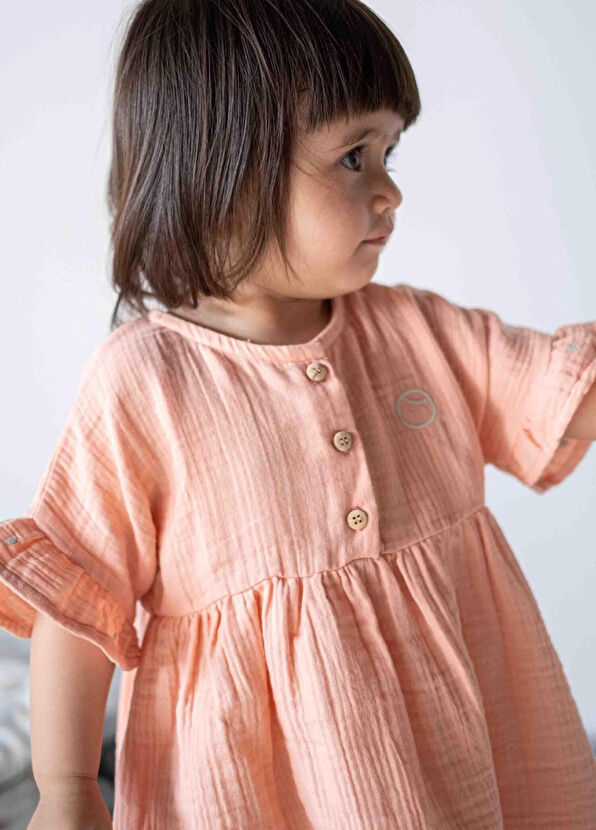 Little Gusto Pembe Organik Pamuk Müslin Kız Çocuk Elbise - 4