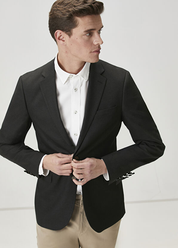 Anthracite Eyelet Textured Blazer Beymen Club Anthracite Eyelet Textured Blazer - 2