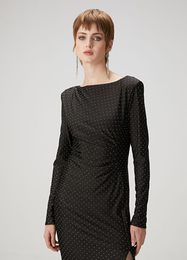 Beymen Club Siyah Taşlı Midi Kokteyl Elbise - 3