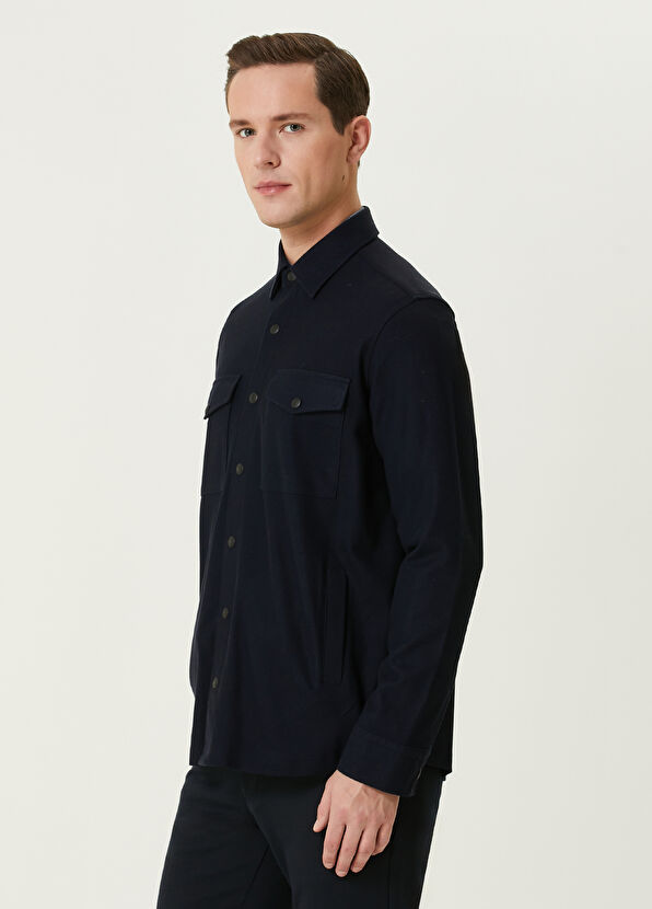 Beymen Club Lacivert Petek Dokulu Örme Dış Gömlek - 4