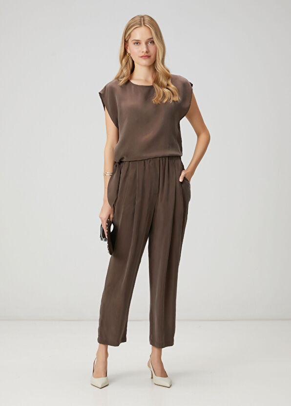 Beymen Club Brown Pleated Cupro Carrot Pants - 2