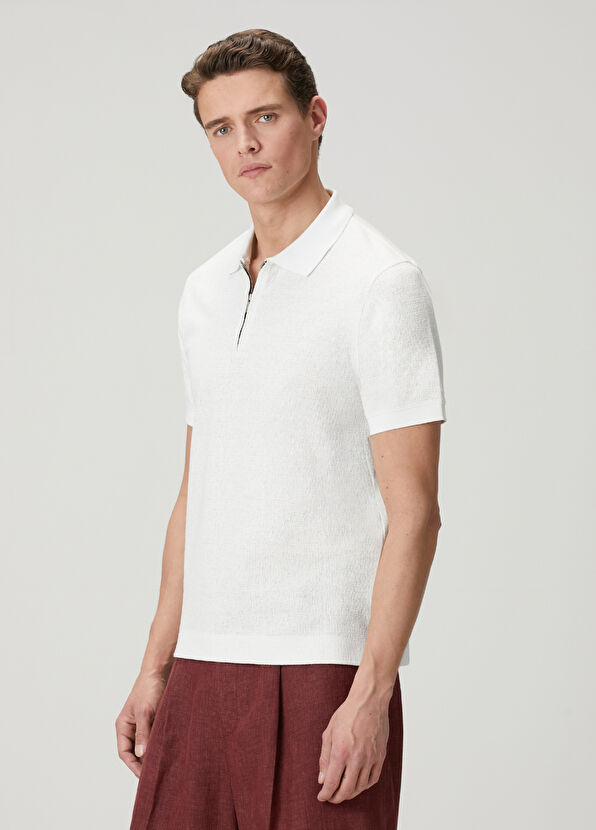 Beymen Club Off White Comfort Fit Zippered Polo T-Shirt - 4