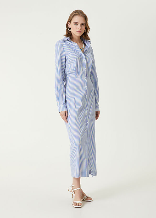Beymen Club Blue Striped Midi Shirt Dress - 4