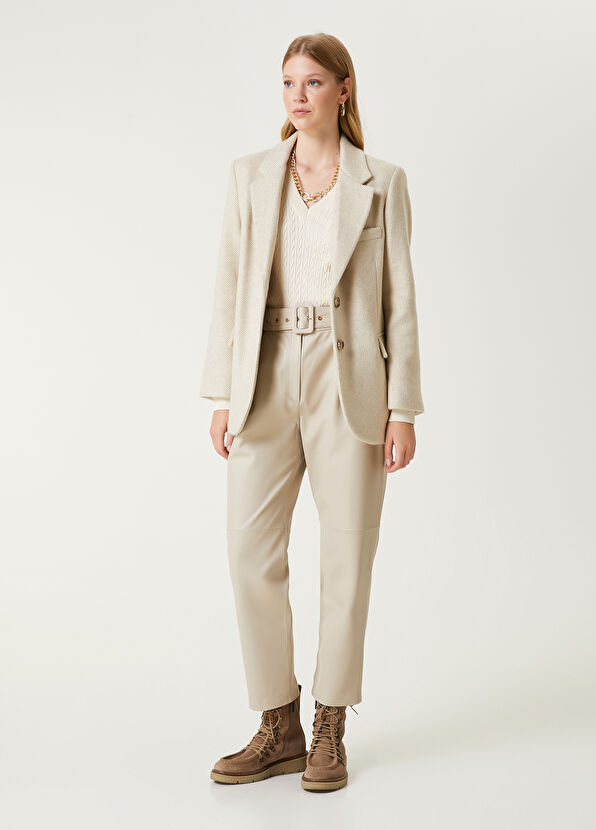 Beymen Club Ekru Saç Örgü Kazak - 3