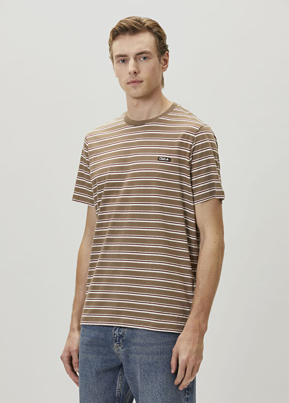 Beymen Club Relax Fit Kahverengi Çizgi Desenli T-shirt - 4