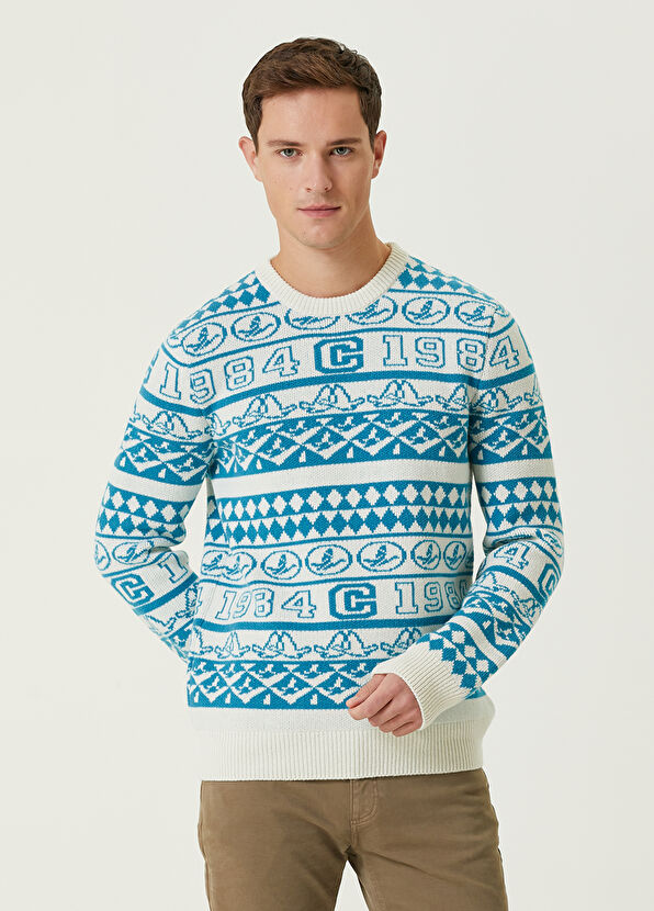 Beymen Club Turquoise Mixed Jacquard Wool Sweater - 1
