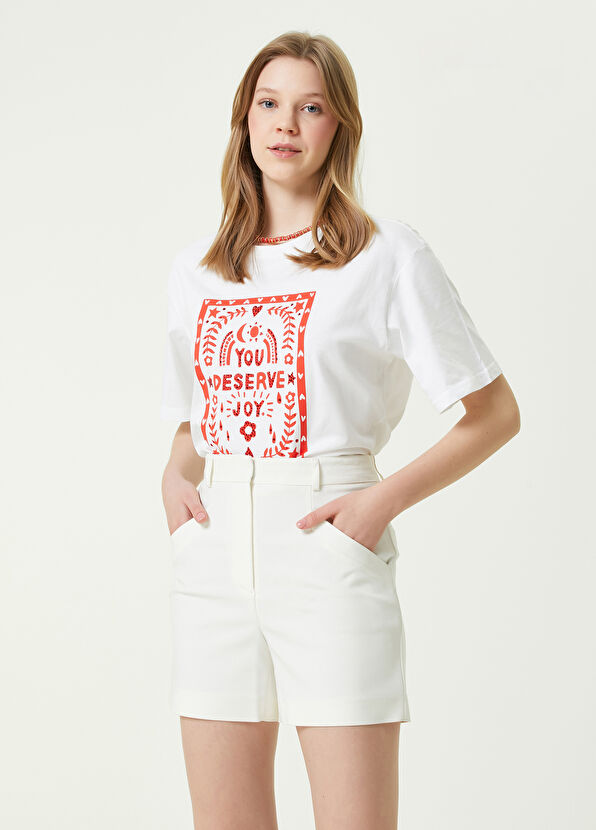 Beymen Club Off-White Crew Neck Graphic Print T-shirt - 1