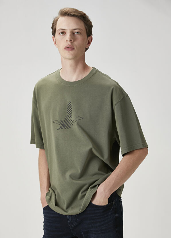 Beymen Club Haki Logo Baskılı Oversize T-shirt - 2