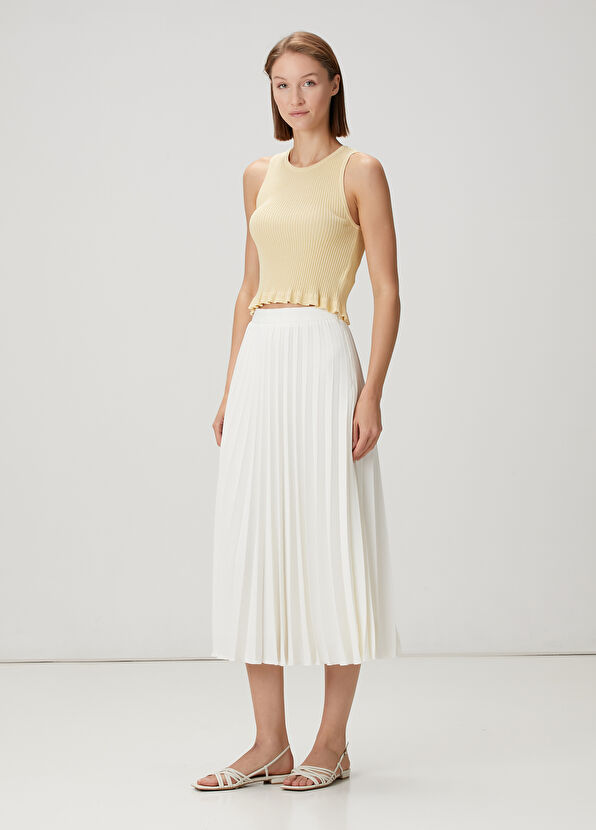 Beymen Club Kırık Beyaz Plisoleil Midi Krep Etek - 1