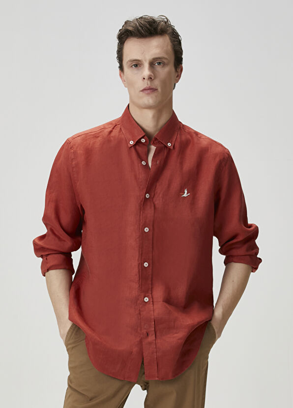 Beymen Club Comfort Fit Kiremit Keten Gömlek - 1