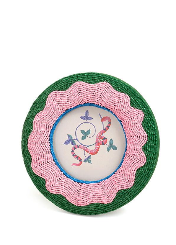Zsa Zsa Zsu Dadrı Yeşil - Pink Glass Bead Wooden Frame 17 cm - 1