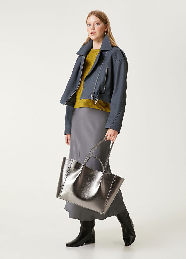 Beymen Club Antrasit Logo Detaylı Kadın Rugan Çanta - 2