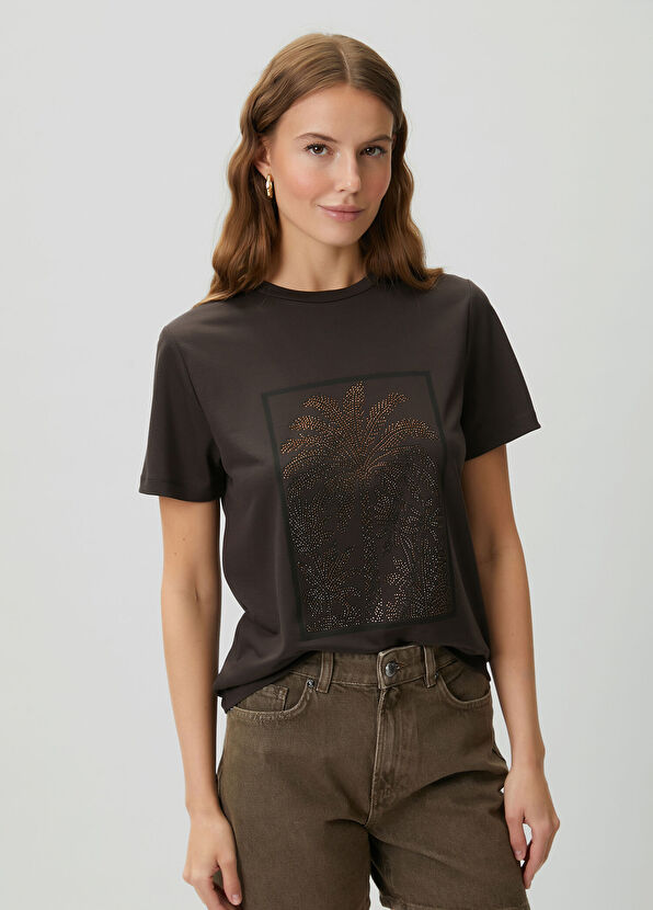 Beymen Club Kahverengi Palmiye Hotfix Viskon T-shirt - 1