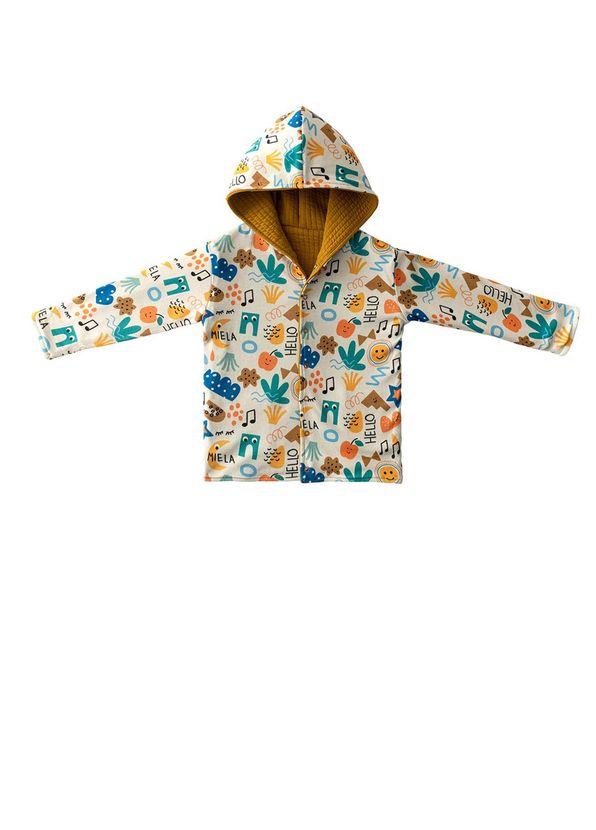 Miela Kids Happy Doodles Reversible Mustard Quilted Jacket - 2