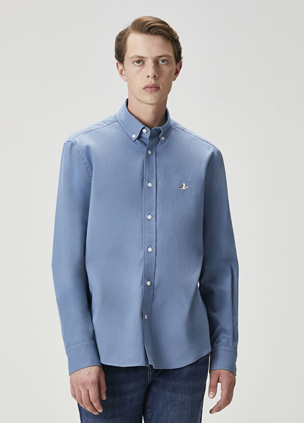 Beymen Club Comfort Fit Blue Gabardine Texture Shirt - 3