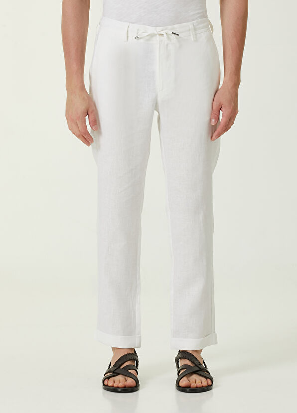 Beymen Club Beyaz Beli Kordonlu Keten Pantolon - 2