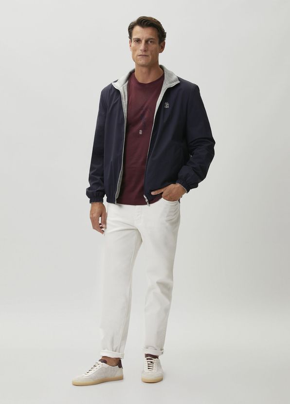 Brunello Cucinelli Navy Blue Grey Hooded Double Sided Coat - 3