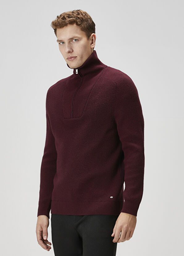 Beymen Club Plum Collar Zippered Wool Sweater - 4