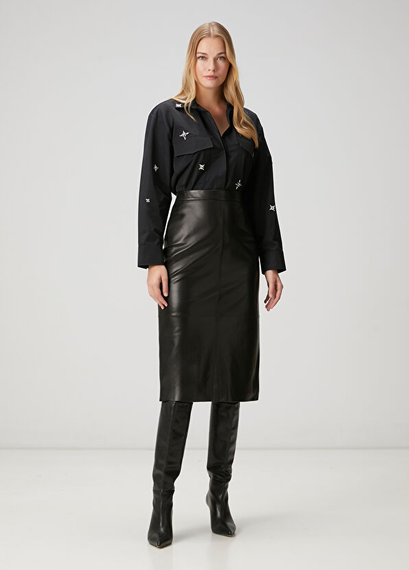 Beymen Club Black Midi Leather Skirt - 1