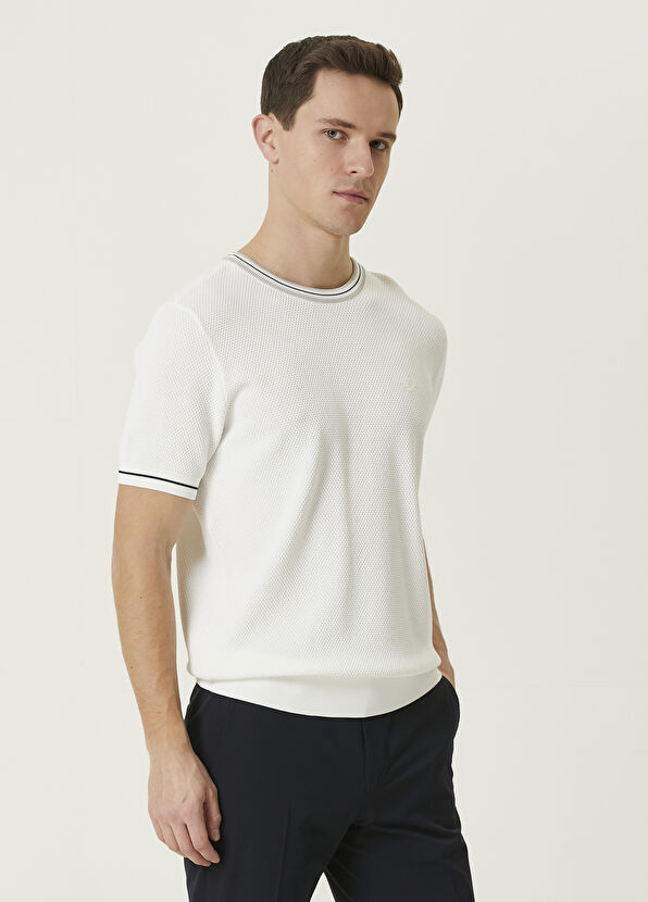 Beymen Club White Honeycomb Knit Textured Short Sleeve Pullove - 4