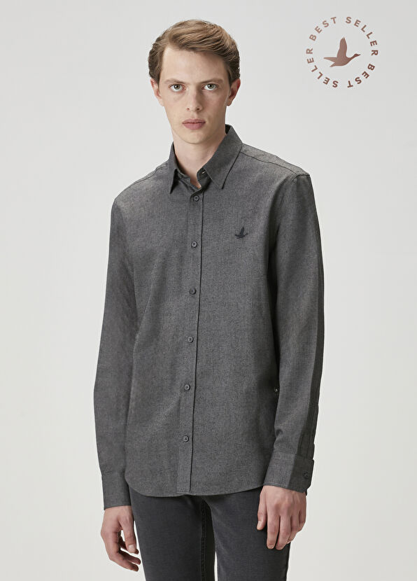 Beymen Club Comfort Fit Antrasit Flanel Dokulu Gömlek - 1