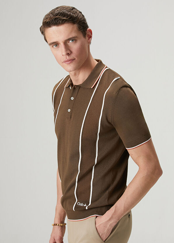 Beymen Club Brown Vertical Line Detailed Short Sleeve Knitwear - 2