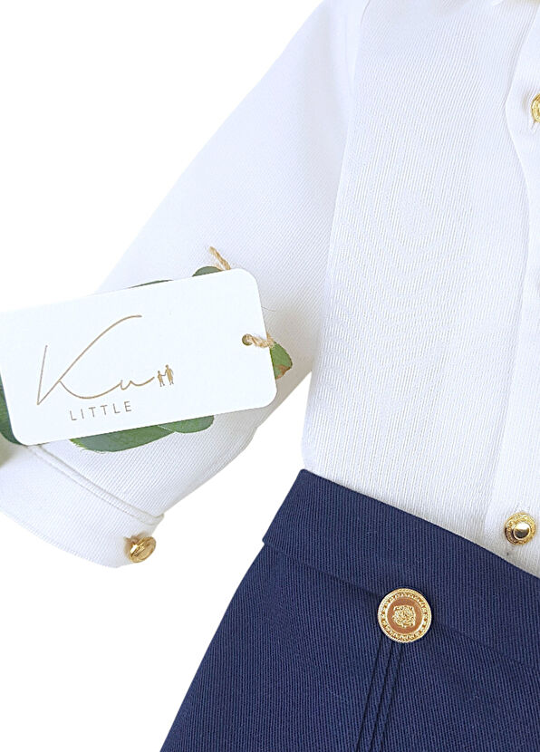 Neo-Klasik Couture Lacivert Pantolon Beyaz Gömlek Erkek Bebek Takım - Görsel 3